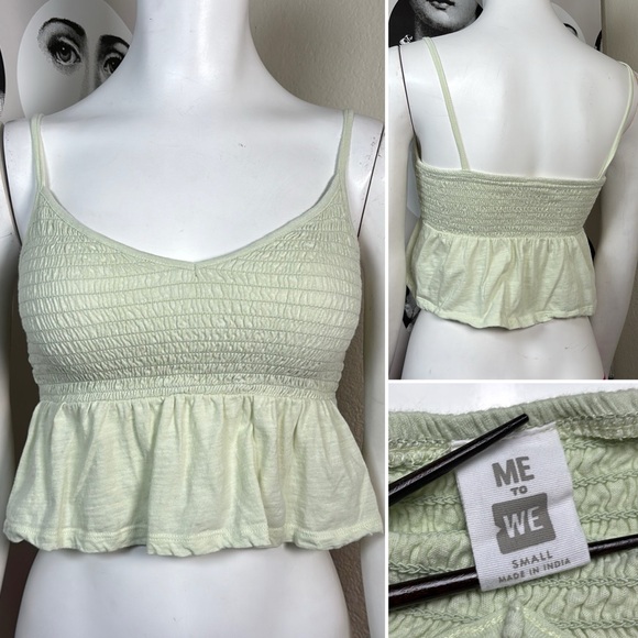 Me To We Light Green Cotton Ruched Cropped Tank Top, Sz S - Picture 1 of 10